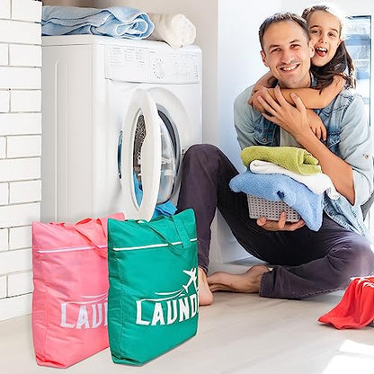 Fiodrimy 2 Pcs Large Travel Laundry Bags - Washable Waterproof Wet Dry Bags for Dirty Clothes, Swimsuits, Workout & Gym Clothes - Pink & Blue - color: Pink+blue