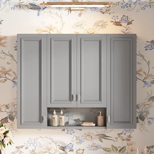 Marzzi 36" x 28" Bathroom Medicine Cabinet with Open Shelf | Wall Mounted Bathroom Storage Cabinet with Adjustable Shelves, Over The Toilet Wall Cabinet, Painted Finish - color: Grey