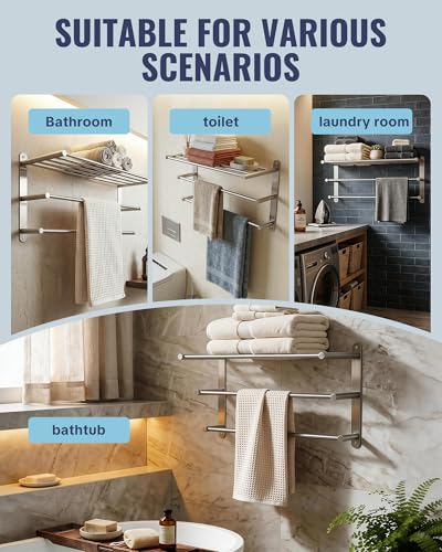 Bathroom Towel Rack Wall Mounted: 24 Inch Brushed Nickel Towel Rack with Double Towel Bar - SUS304 Stainless Steel Bath Towel Holder with Shelf for Hotel Lavatory - color: Brushed Nickel