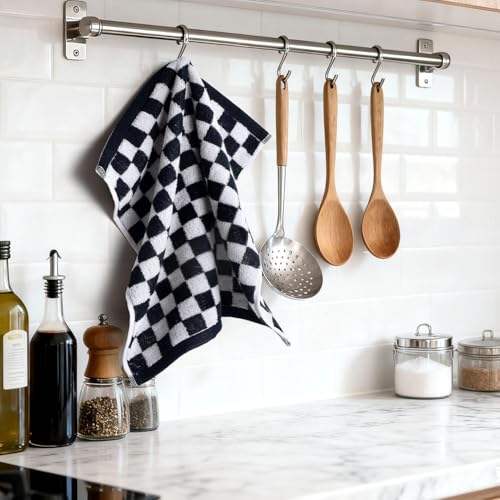 Jacquotha Wash Cloths Checkered 4 Pack (Black and White) | Cotton Washcloths for Face Body, 13 x 13 Inches Daily Cleansing Kitchen Towels - color: Black