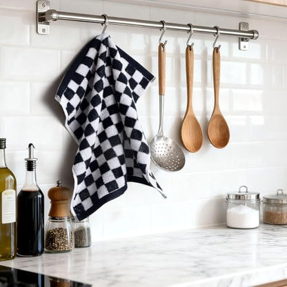 Jacquotha Wash Cloths Checkered 4 Pack (Black and White) | Cotton Washcloths for Face Body, 13 x 13 Inches Daily Cleansing Kitchen Towels - color: Black