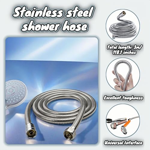 98" Extra Long Shower Hose, 304 Stainless Steel, Leak-Proof & Tangle-Free, Easy Install, Fits Most Showers, Chrome (98.0, Inches)