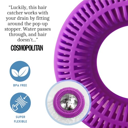 The Ultimate Tub Drain Protector Hair Catcher/Strainer/Snare, Regular - Purple | Easy snap-in design fits around bathtub stoppers. Customizable utility guard for clog prevention. Fits 1.85"- 2.16" drains. . - color: Purple