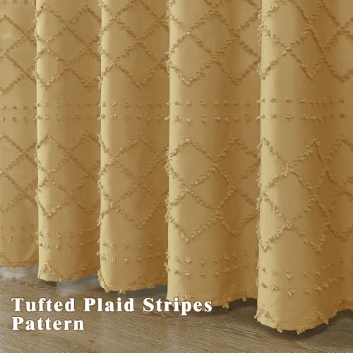 Gold Stall Boho Shower Curtain, Modern Tufted Plaid Striped Narrow Half Size Fabric Shower Curtain, Farmhouse Tufted Textured Shower Curtains for Bathroom, 36" W x 72" L - color: Gold, size: 36"W x 72"L (Pack of 1)