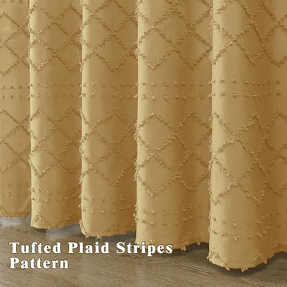 Gold Stall Boho Shower Curtain, Modern Tufted Plaid Striped Narrow Half Size Fabric Shower Curtain, Farmhouse Tufted Textured Shower Curtains for Bathroom, 36" W x 72" L - color: Gold, size: 36"W x 72"L (Pack of 1)
