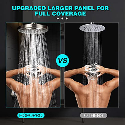 HOPOPRO High Flow Shower Head - High Pressure Rain - 7 Inch Rainfall Spray Showerhead - Tool-free 1-Min Installation - Adjustable Bathroom Shower Head Replacement with Luxury Look - Brushed Nickel