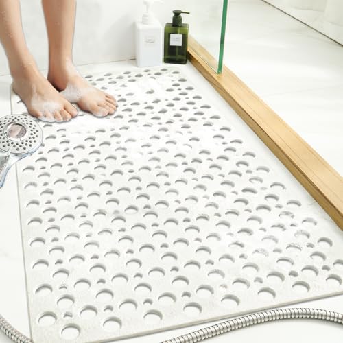 Tiamo Extra Large Shower Mat Non Slip TPE Bathtub Mat Suction Cups Elderly | 47x32inch rectangle,inside shower,big drain holes,quick dry,smooth tile floors,seniors,white - color: White, size: 47" x 31" (Rectangular)