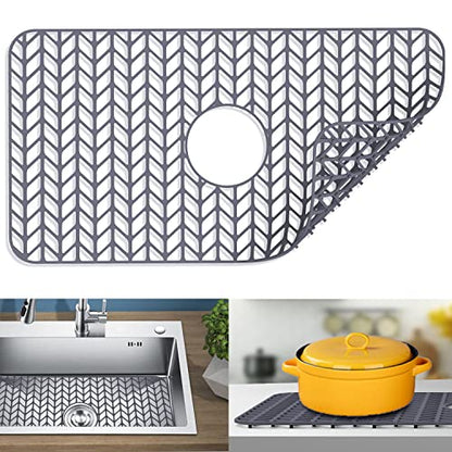 Sink Protectors for Kitchen Sink 26"x 14"Center Silicone Sink Mat | Protector for sinks and dish,Withstand to 500F,Food-grade silicone,Non-slip and raised feet,Dishwasher Washing - size: 26"x14" Center