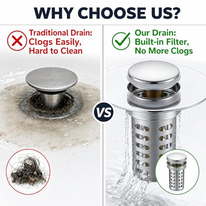Bathroom Sink Stopper, Universal Stainless Steel Replacement | Universal Bathroom Sink Stopper Replacement, Fits 1.1–2.36 Inch Drain Holes, Brass Core with Stainless Steel Cover