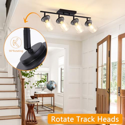 FadimiKoo 4-Lights Track Lighting Fixtures Ceiling with Clear Glass Shades, Modern Black Semi Flush Mount Ceiling Light, Rotatable Wall Mount Ceiling Lamp for Kitchen Hallway Bedroom - color: Black, size: 4-Lights