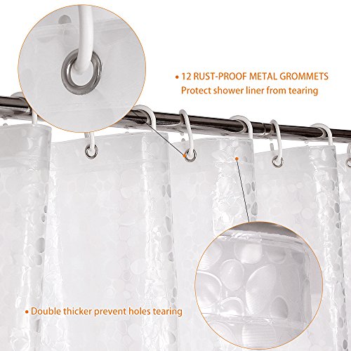WELTRXE Shower Curtain Liner Waterproof, 8G Thick EVA, Heavy Duty Shower Liner with Magnets, 3D Pebble Bath Curtain for Stall, Bathtubs Bathroom, 72 x 72, 12 Hooks - color: Pebble - Clear, size: 72"W x 72"L (Pack of 1)