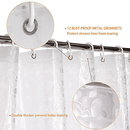 WELTRXE Shower Curtain Liner Waterproof, 8G Thick EVA, Heavy Duty Shower Liner with Magnets, 3D Pebble Bath Curtain for Stall, Bathtubs Bathroom, 72 x 72, 12 Hooks - color: Pebble - Clear, size: 72"W x 72"L (Pack of 1)