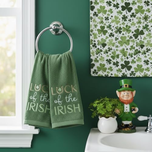 Serafina Home St. Patrick's Day Kitchen Hand Fingertip Towels, 100% Cotton Embroidered Shamrock Design, Green Towels with Luck of The Irish Design, Set of 2, 12" x 18" - color: Irish Luck