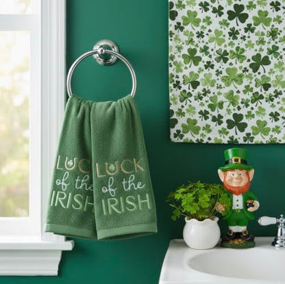 Serafina Home St. Patrick's Day Kitchen Hand Fingertip Towels, 100% Cotton Embroidered Shamrock Design, Green Towels with Luck of The Irish Design, Set of 2, 12" x 18" - color: Irish Luck