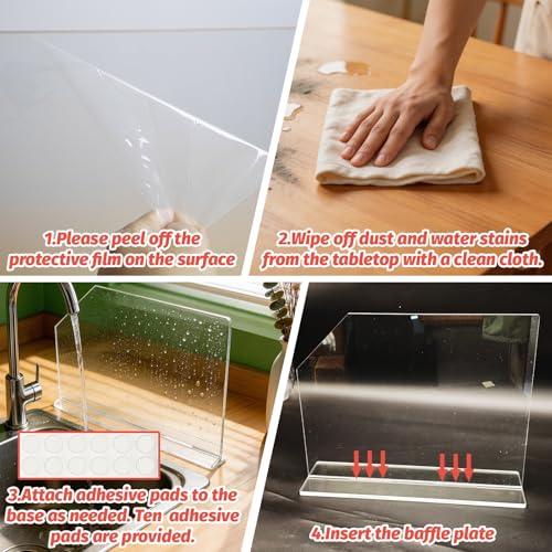2 Pcs Acrylic Sink Splash Guard with Self-adhesive Anti-slip Rubber Pads Clear Splash Guard for Kitchen Sink Area for Restroom, Laboratory, Office (15.7"x11.8")