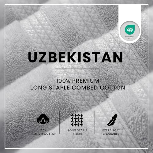 Bath Towels Set of 4 Extra Large, 30x60 in, 100% Uzbek Cotton 600 GSM Oeko-TEX, Larger & Lighter Weight, Quicker to Dry, Super Soft and Absorbent Perfect for Bathroom–Light Grey - color: Light Grey