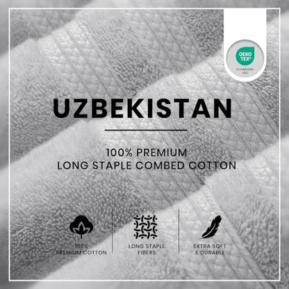 Bath Towels Set of 4 Extra Large, 30x60 in, 100% Uzbek Cotton 600 GSM Oeko-TEX, Larger & Lighter Weight, Quicker to Dry, Super Soft and Absorbent Perfect for Bathroom–Light Grey - color: Light Grey