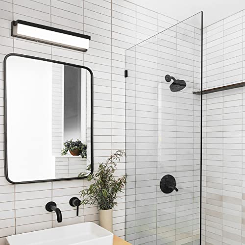LED Bathroom Vanity Light Fixture Over Mirror 24.4 inch Modern Rectangle Black Matte Metal Lighting Bar 4000K Daylight Wall Sconce (Black) - color: Black, size: 24 inch