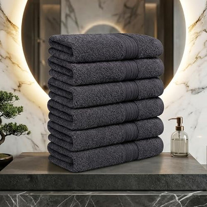 100% Cotton Hand Towels 18x28 Inches, 600 GSM, Soft & Absorbent, Set of 6, Gray - color: Grey, size: Hand Towel Set of 6