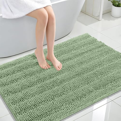 OLANLY Thick Large Bathroom Rugs 44x32, Chenille Bath Rugs, Sage Green | Absorbent Striped, Rubber Backing, Machine Wash Dry, Bath Mats for Bathroom Floor, Tub and Shower, Home Decor Accessories - color: Sage Green, size: 44" X 32"
