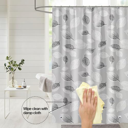 Plastic Shower Liner - Premium PEVA 4G Shower Curtain Liner with Rustproof Grommets and 3 Weighted Magnets, Waterproof Shower Curtains for Bathroom (Black and White Leaf) - color: Black and White Leaf, size: 71"W x 71"L (Pack of 1)