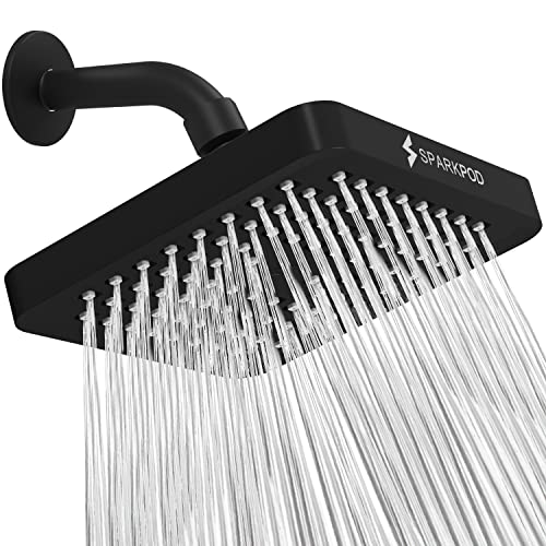 SparkPod Rain Shower Head, 6 Inch Square, Midnight Black Matte Finish | High Pressure Shower Heads, 90 Nozzles, Adjustable Showerhead, No Tools Needed, Universal Connection - color: Midnight Black Matte, style: 6 Inch Square
