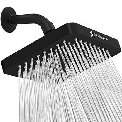SparkPod Rain Shower Head, 6 Inch Square, Midnight Black Matte Finish | High Pressure Shower Heads, 90 Nozzles, Adjustable Showerhead, No Tools Needed, Universal Connection - color: Midnight Black Matte, style: 6 Inch Square