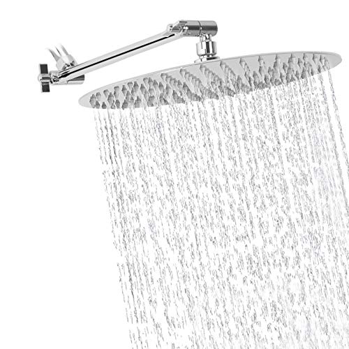 NearMoon Rain Shower Head with 11'' Adjustable Arm, High Pressure Stainless Steel Rainfall Shower, Ultra-Thin Design - Pressure Boosting (12 Inch, Chrome) - color: Chrome, size: 12 Inch