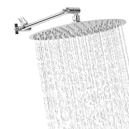 NearMoon Rain Shower Head with 11'' Adjustable Arm, High Pressure Stainless Steel Rainfall Shower, Ultra-Thin Design - Pressure Boosting (12 Inch, Chrome) - color: Chrome, size: 12 Inch