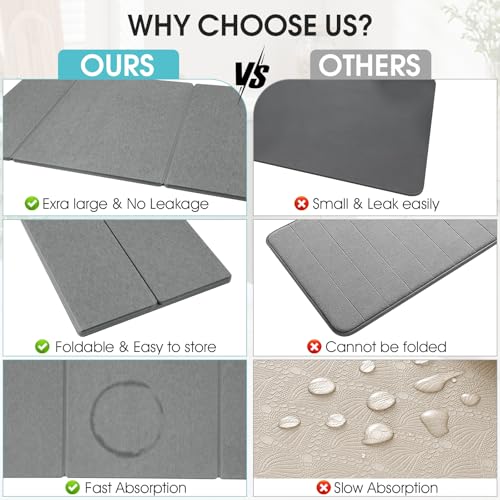 Stone Drying Mat for Kitchen Counter, Quick-Drying Dish Drying Mat | Foldable, Highly Absorbent, Suitable for Use In Kitchens and Bathrooms Stone Bath Mat, Size 23.6"×15.4" (Dark Gray)
