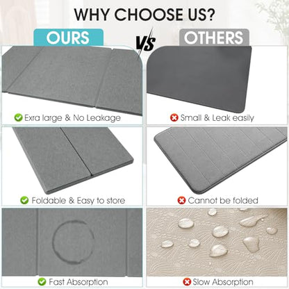 Stone Drying Mat for Kitchen Counter, Quick-Drying Dish Drying Mat | Foldable, Highly Absorbent, Suitable for Use In Kitchens and Bathrooms Stone Bath Mat, Size 23.6"×15.4" (Dark Gray)