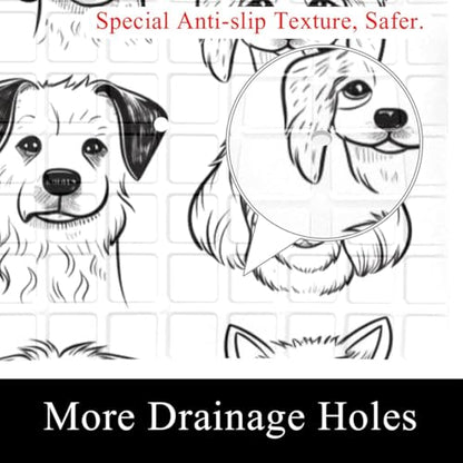 Non Slip Bath Mat for Tub, 15.1 x 26.8 Inch Bathtub Mat Machine Washable Shower Mat with Drain Holes and Suction Cups, Doodle Animal Dogs Puppy Characters - color: Multi 06