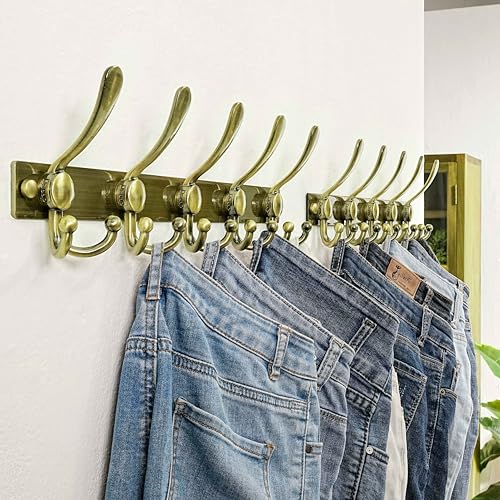 Coat Rack Wall Mount, Heavy Duty 12-Gauge Base vs Flimsy 1mm, Double-Thick Solid Anti-Snap Hooks, 16” Stud-Mount, Stainless Steel Hanger for Clothes Hat Entryway Closet Mudroom, Bronze - color: Bronze, size: L=17" (1pcs)