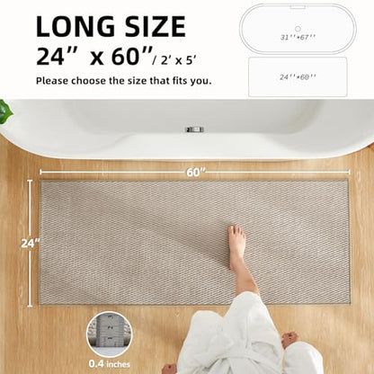 TYUU Bathroom Runner Rug, Long Bath Mat Washable Thin Quick Dry Low Pile Bathroom Runner Rugs 24 x 60 Non Slip, Beige 24"x60" - color: Beige01, size: 2' X 5' (Runner)