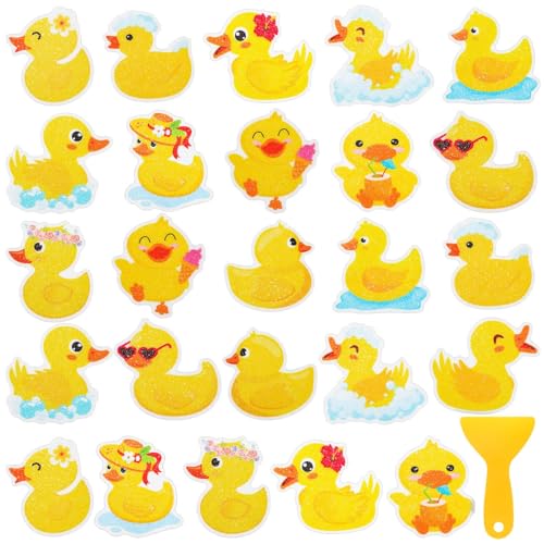 26Pcs Non Slip Bathtub Stickers, Cute Duck Stickers with Scraper | Anti Slip Bath Tub Shower Decal with Adhesive Back for Bathroom, Shower Stairs - color: Yellow Duck, size: 26Pcs