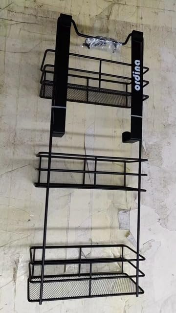 Ordina Over The Door Shower Caddy – 3 Tier Bathroom Organizer, Rustproof Hanging Storage Rack for Shampoo, Soap & Essentials – Matte Black Powder-Coated Steel