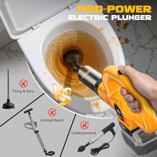 Ecarke 2-in-1 Electric Toilet Drain Unclogger & Air Pump – Compatible with DeWalt 20V Battery (Tool Only), LCD Digital Pressure Display, 5 Attachments for Sink, Shower & Outdoor Inflation (Tool Only)
