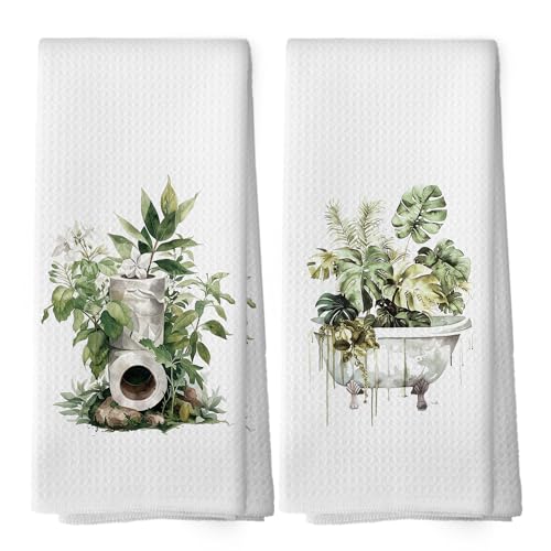 Tropical Monstera Botanical Bathroom Hand Towels, Cottagecore Gifts for Women, Green Monstera Leaf Floral Botanical Hand Towels Decorations, Tropical Botanical Bathroom Decor, 16x24inch Set of 2 - color: Bathroom15