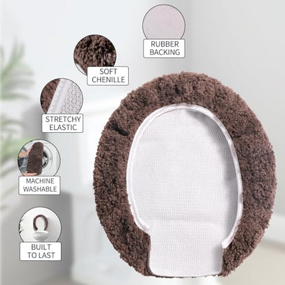 Soft Microfiber Toilet Lid Cover 17.5" x 15" Machine Washable | Solid Toilet Seat Cover Adjustable Rubber Backing Fits Most 16 -17.5" L x 14-16" W Round Oblong and Elongated Toilet Seat - color: Taupe