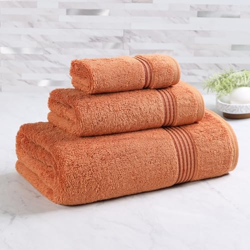 Superior Egyptian Cotton 3-Piece Towel Set, Assorted Towels for Home Bathroom, Master Bath, Decor Essentials, Includes 1 Bath, 1 Hand, 1 Face Towel/Washcloth, Quick Dry, Absorbent, Caramel Brown - color: Caramel Brown, size: 3 Piece Towel Set