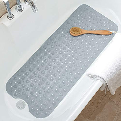 Bathtub Mats for Shower Tub Non-Slip Bath Mat 39 x 16 Inch Extra Long Shower Mat, Bath Tub Mat for Bathroom with Machine Washable, BPA Free for Kids (Gray) - color: Grey