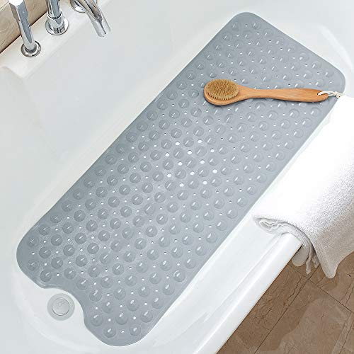 Bathtub Mats for Shower Tub Non-Slip Bath Mat 39 x 16 Inch Extra Long Shower Mat, Bath Tub Mat for Bathroom with Machine Washable, BPA Free for Kids (Gray) - color: Grey