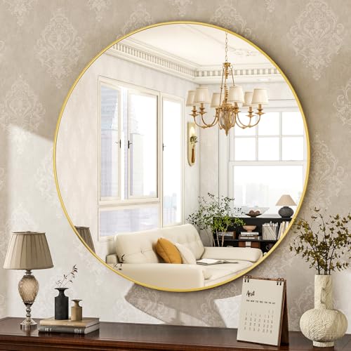 HARRITPURE Round Mirror 19.6 Gold Wall Mounted Circle Mirrors Vanity Mirror with Brushed Aluminum Alloy Frame Modern Decoration for Bathroom, Living Room, Vanity, Bedroom, Entryway | Vanity Mirror with Aluminum Alloy Frame, Modern Decoration for Bathroom,