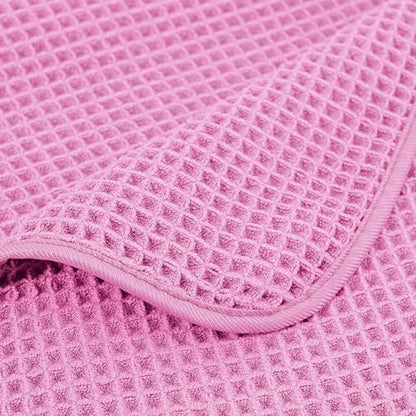 POLYTE 430 GSM Poly Blend Microfiber Quick Dry Waffle Bath Towel, 30x60 in | 4 Pack, Oversize, Lint Free, Body Towel - color: Pink