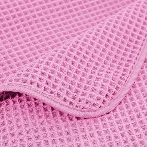 POLYTE 430 GSM Poly Blend Microfiber Quick Dry Waffle Bath Towel, 30x60 in | 4 Pack, Oversize, Lint Free, Body Towel - color: Pink