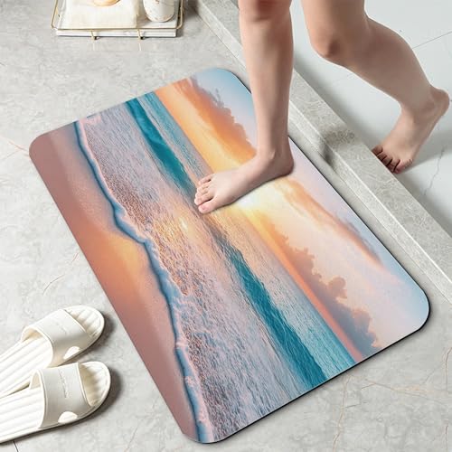 Sunset Beach Bathroom Mat, Non-Slip Rubber Backing Thin Low-Profile Bath Rug, Easy-Clean Bathroom Floor Mat for Shower, Bathtub, Kitchen, or Entryway - color: Sunset Beach