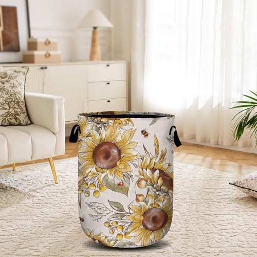 Fall Sunflowers Laundry Basket, Ladybird Honeybee Laundry Hamper Collapsible Oxford Cloth with Handle Clothes Storage Bin for Bathroom Laundry Room Bedroom 15.7 X 20 Inch - color: Fall Sunflowers Ladybird Honeybee