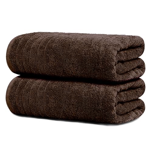 2 Piece Extra Large Bath Sheets 35 x 70 Inches, Brown | 100% Cotton, Larger & Lighter Weight, Quicker to Dry, Super Soft & Absorbent, Oversized Bath Towels - color: Brown