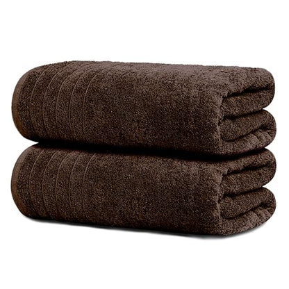 2 Piece Extra Large Bath Sheets 35 x 70 Inches, Brown | 100% Cotton, Larger & Lighter Weight, Quicker to Dry, Super Soft & Absorbent, Oversized Bath Towels - color: Brown