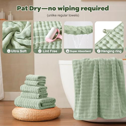 COZYART Lint Free 8 Pcs Bathroom Towel Set Ultra Soft Microfiber Sage Green | Ultra Soft, Fluffy, Thick, Highly Absorbent, Quick Dry, No Shedding, No Pilling, Fade Resistant, Durable, Long-lasting - color: Sage Green